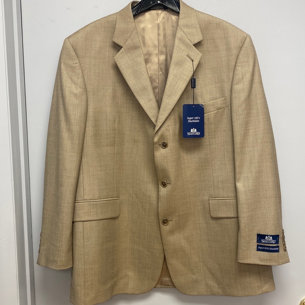 Stafford Mens 100% Worsted Wool Classic Tailored Sharkskin Weave Suit Jacket